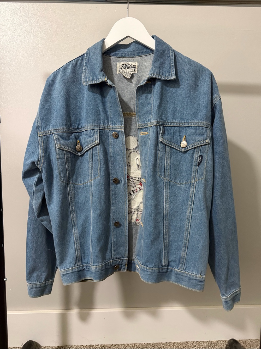 Disney Light Blue Denim Jean Jacket with Subtle Mickey Graphic